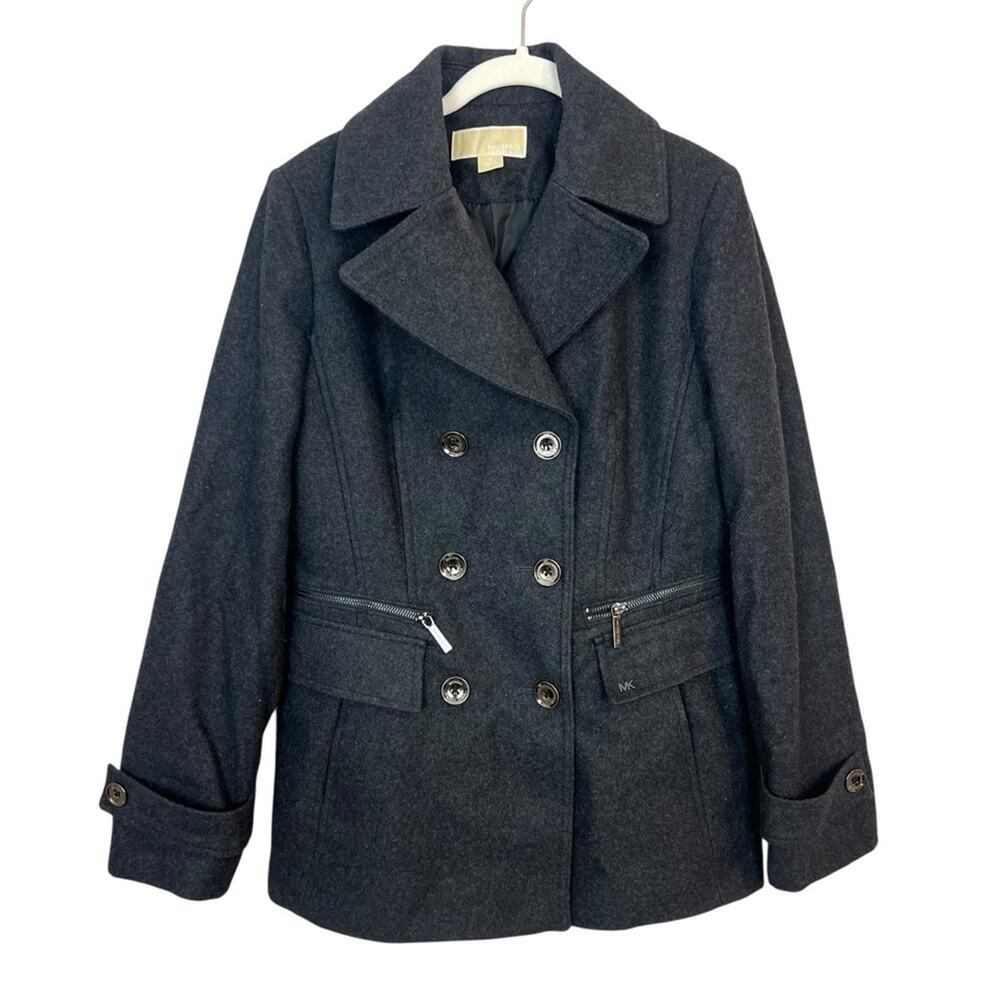 Michael Kors Double Breasted Peacoat sz 8 Charcoal Grey Wool Blend